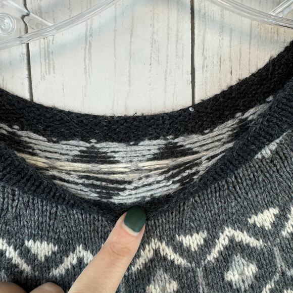 LOFT Grey/White Fair Isle Rabbit Hair Wool 3/4 Sleeve Sweater Dress Size Medium - Picture 7 of 12
